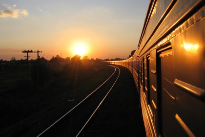 Sunset Reflecting on Train