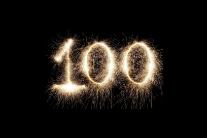 The Number 100 in Fireworks Night Sky 